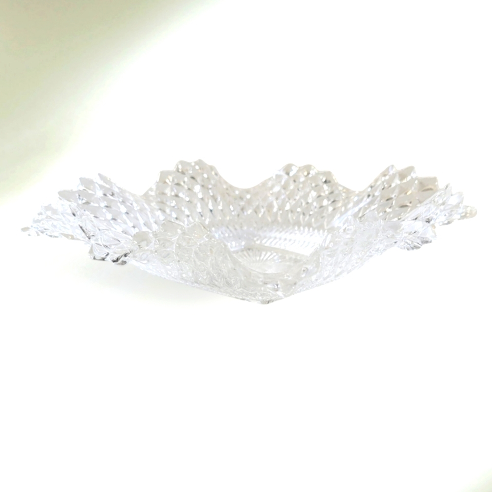 Indiana Glass Vintage 1940s Diamond Candy Dish Bowl Ruffled Edge Made in USA